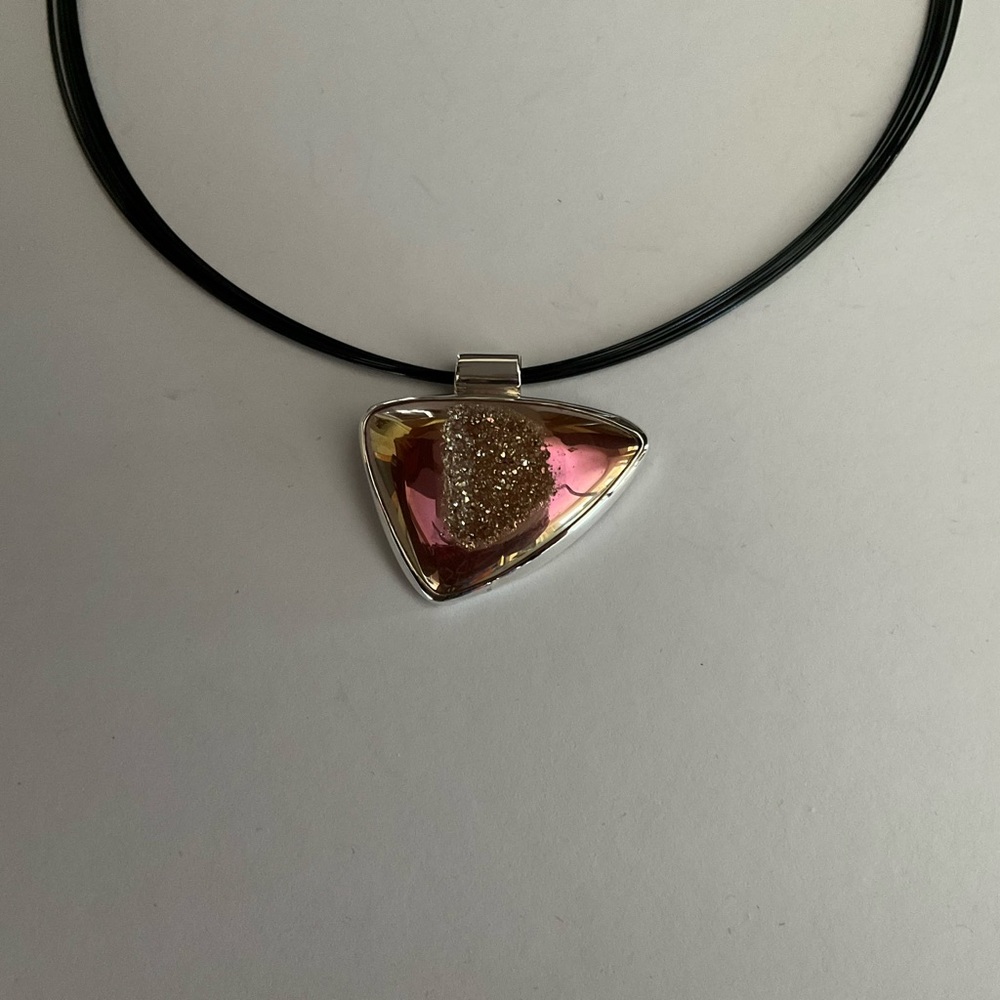 Authentic Jola Sterling Silver and Pink Druzy Pendant